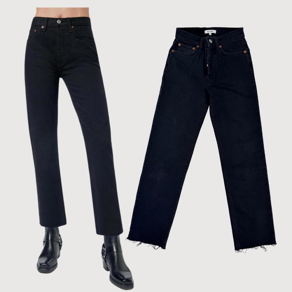 RE/DONE High Rise Stove Pipe Jeans in Faded Black, Size 25
